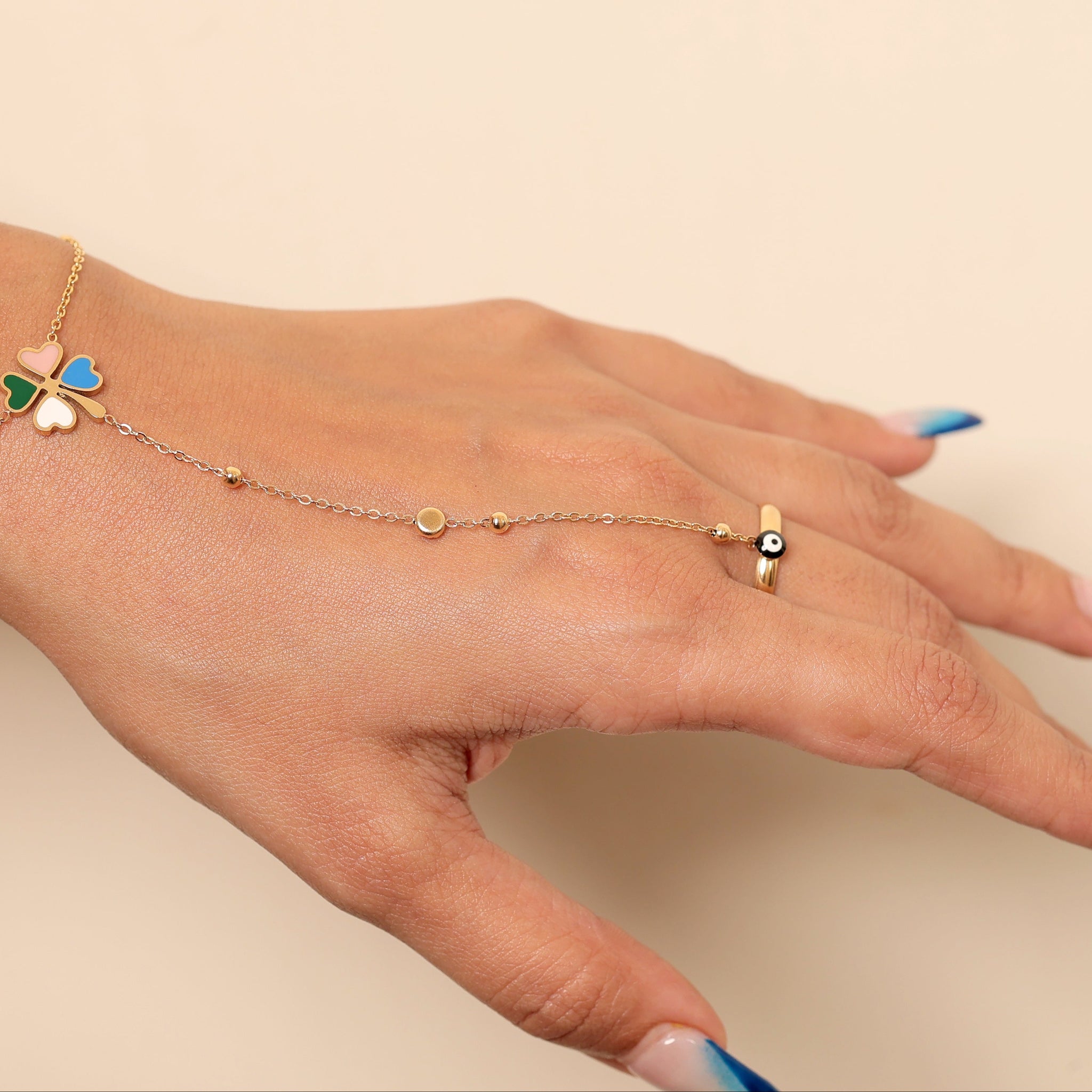 LUCKY CHARM EVIL EYE RING HAND CHAIN